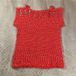 Womens Small Sweater Coral Pink Short Sleeve Loose Chunky Knit